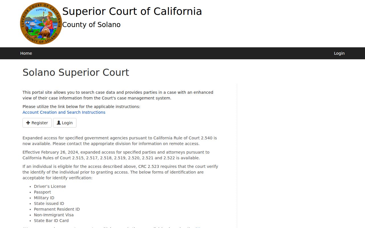 Suisun City people search in the Solano Superior Court portal