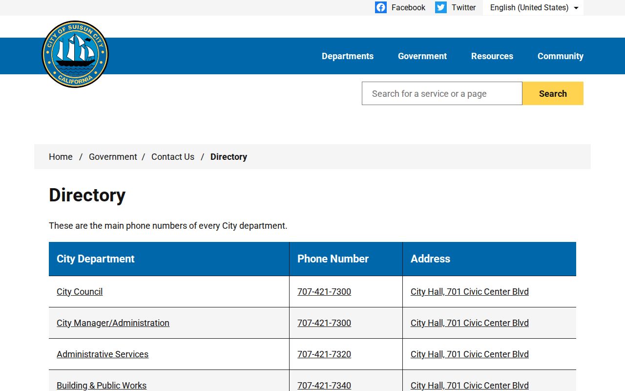 Suisun City people search department directory