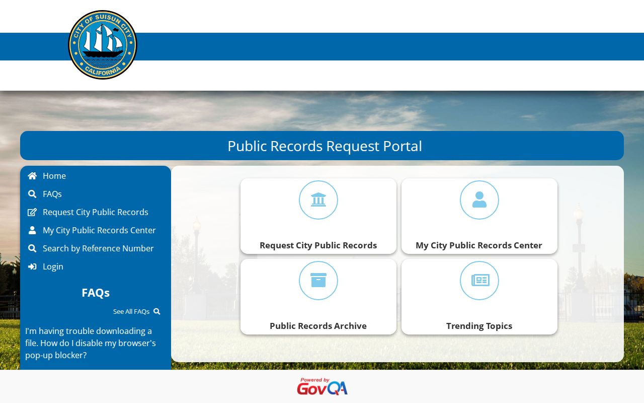 Suisun City public records request portal in GovQA