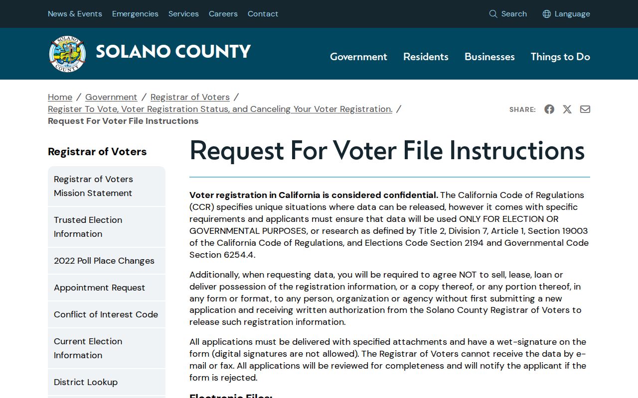 Suisun City voter records Solano County voter file instructions